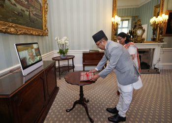 Ambassador Regmi presents a letter of credence to UK Queen Elizabeth II