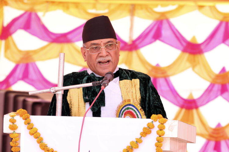 PM Dahal lands in Dang to attend Nepal Sanskrit University convocation ceremony