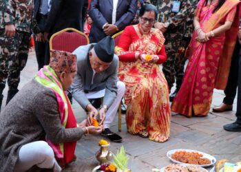 President Paudel offers special worship at Nawadurga Temple