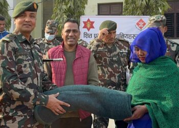 Blanket distribution in Matihani by Gorakhnath Gana Prakauli Barracks